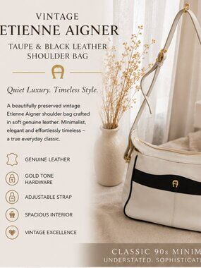 Vintage Y2K Etienne Aigner White Black Leather Shoulder Bag Gold Hardware